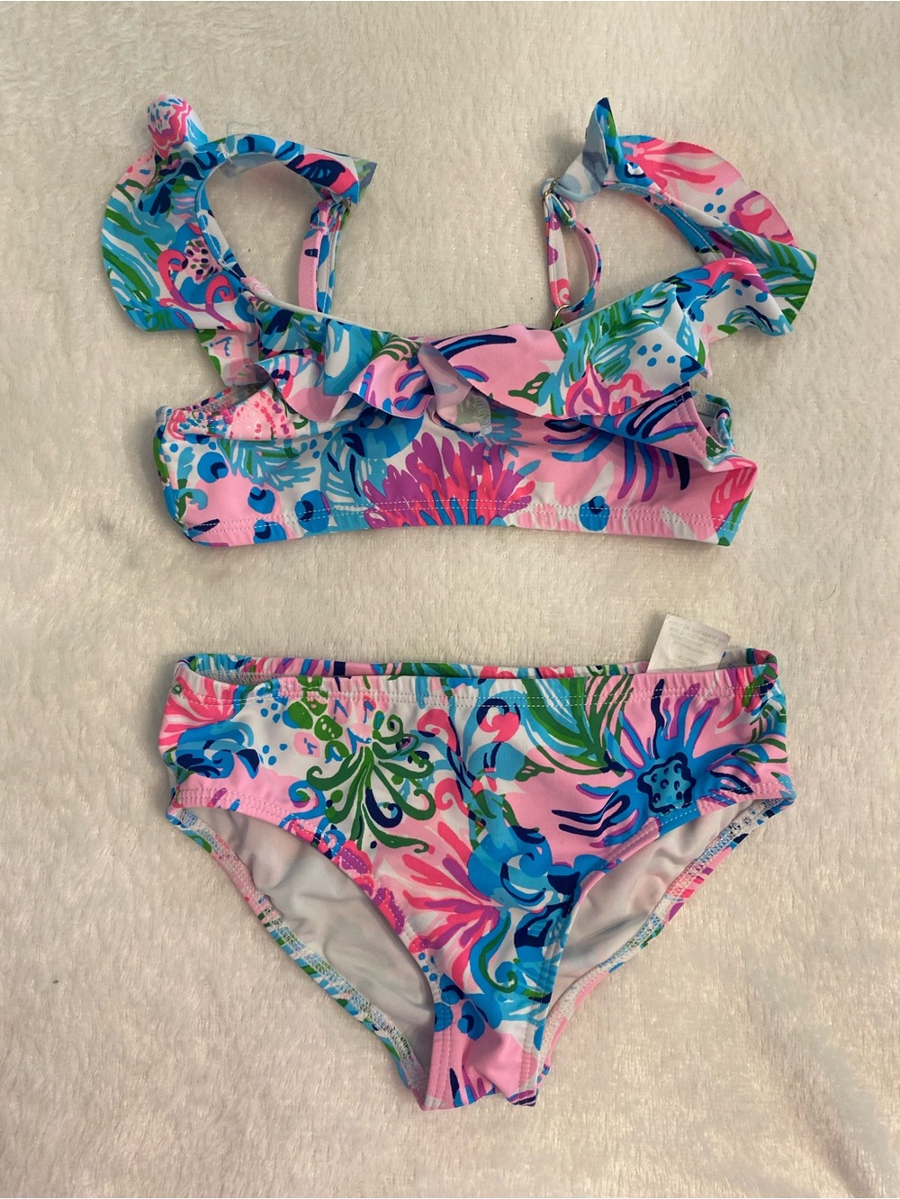 Lilly Pulitzer Pink, Blue & Green Floral Ruffle Bikini